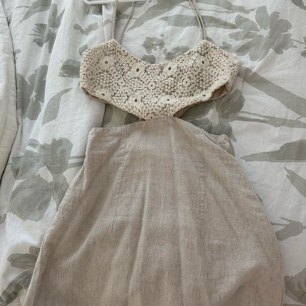 Beige Crochet Halter Dress